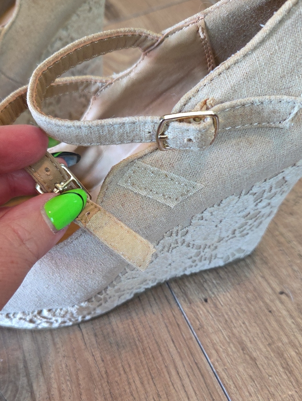 Soda | Glenda Beige Double-Strap Lace Wedge - Picture 9 of 10